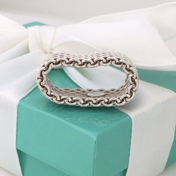 Size 9 Tiffany & Co Sterling Silver Somerset Mesh Weave Unisex Ring - Picture 4 of 6